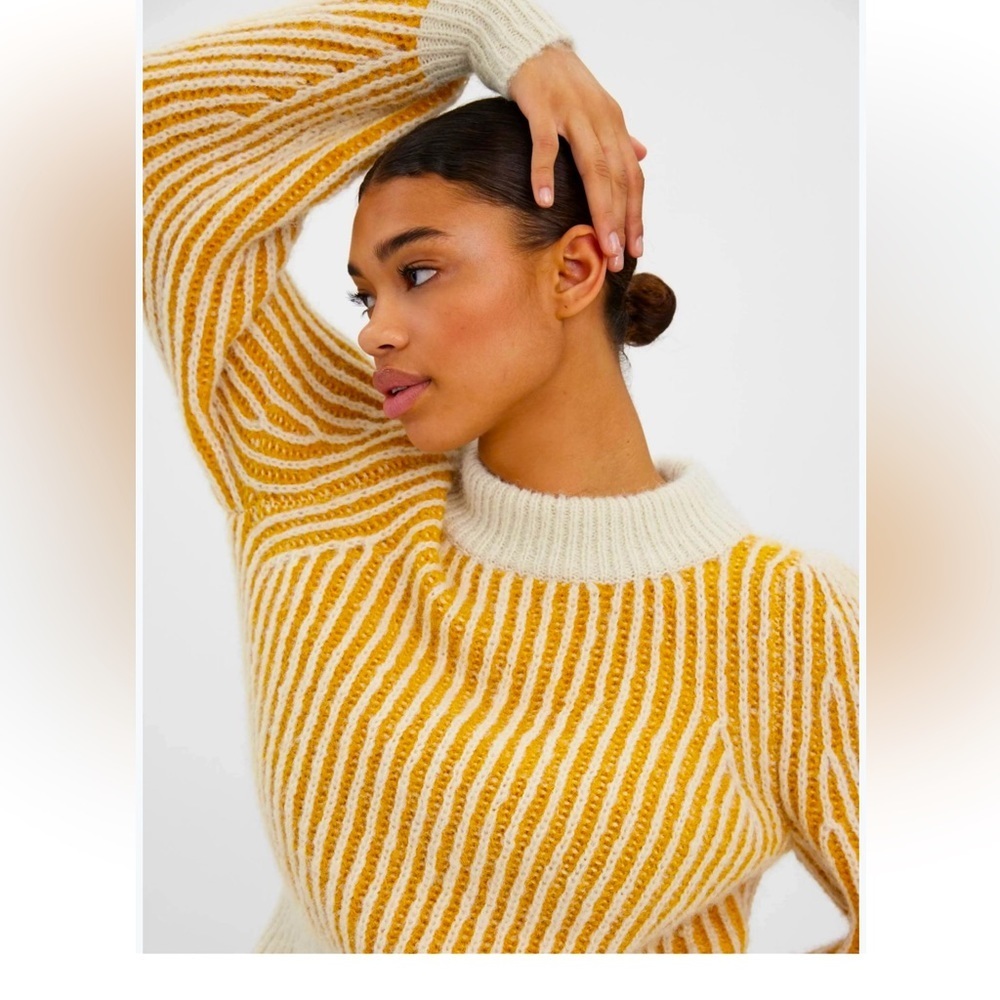 Vero Moda Juliette Stripe Sweater in Birch Stripes Golden Yellow Size 2X NWT